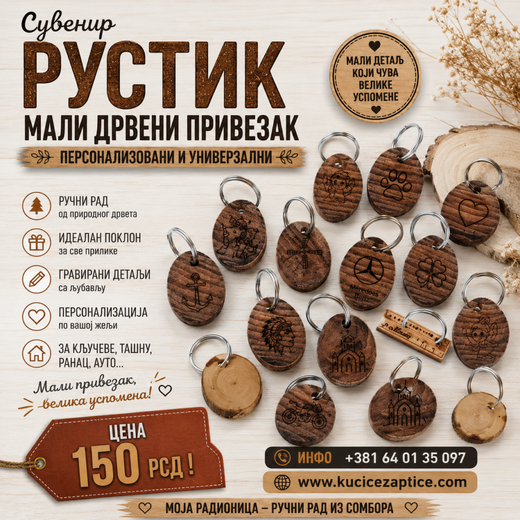 RUSTIK SUVENIR MALI DRVENI PRIVEZAK